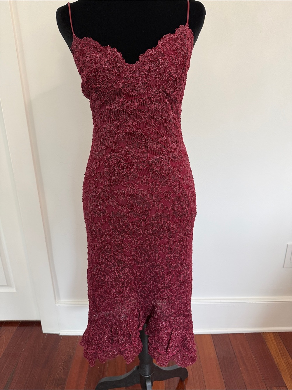 Betsey Johnson Wine Lace Midi Slip Dress